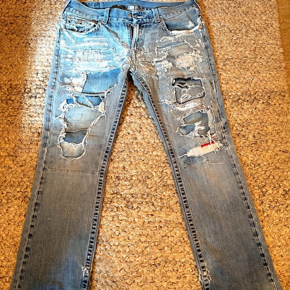 Custom Vintage Hand Distressed True Religion Jeans 36 - Picture 1 of 5